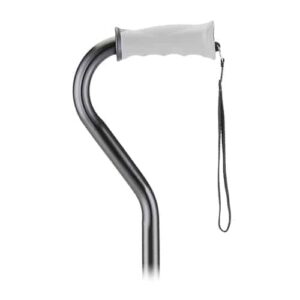 CANE OFFSET WITH STRAP - Black w/ Rubber Handle