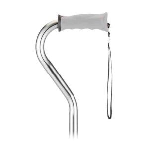 CANE OFFSET WITH STRAP - Silver w/ Rubber Handle