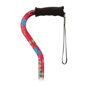 CANE OFFSET FLOWER POWER WITH STRAP & RUBBER SOFT HANDLE GRIP
