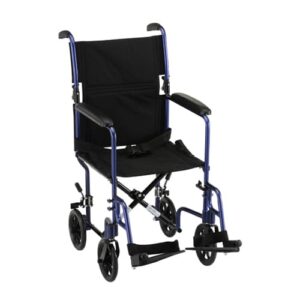 TRANSPORT CHAIR- 19 INCH LIGHTWEIGHT WITH SWINGAWAY FOOTRESTS  BLUE