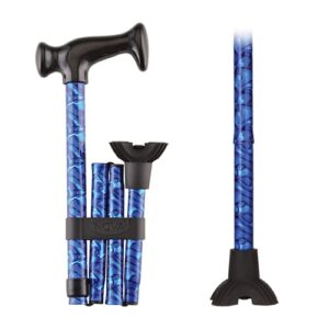 FOLDING CANE WITH MINI QUAD CANE TIP BLUE WAVES