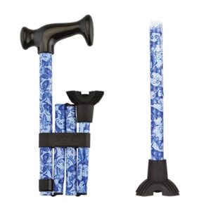FOLDING CANE WITH MINI QUAD CANE TIP BLUE PORCELAIN