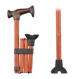 FOLDING CANE WITH MINI QUAD CANE TIP WALNUT GRAIN