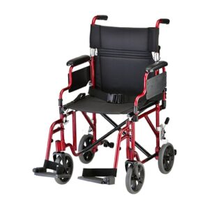 TRANSPORT CHAIR- 19 INCH LIGHTWEIGHT WITH  DETACHABLE DESK ARMS & SWINGAWAY FOOTRESTS RED