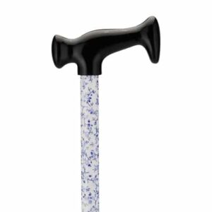 CANE T-GRIP White w/ Blue Flowers