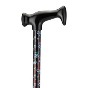 CANE T-GRIP BLUE & PINK FLOWERS ON BLACK